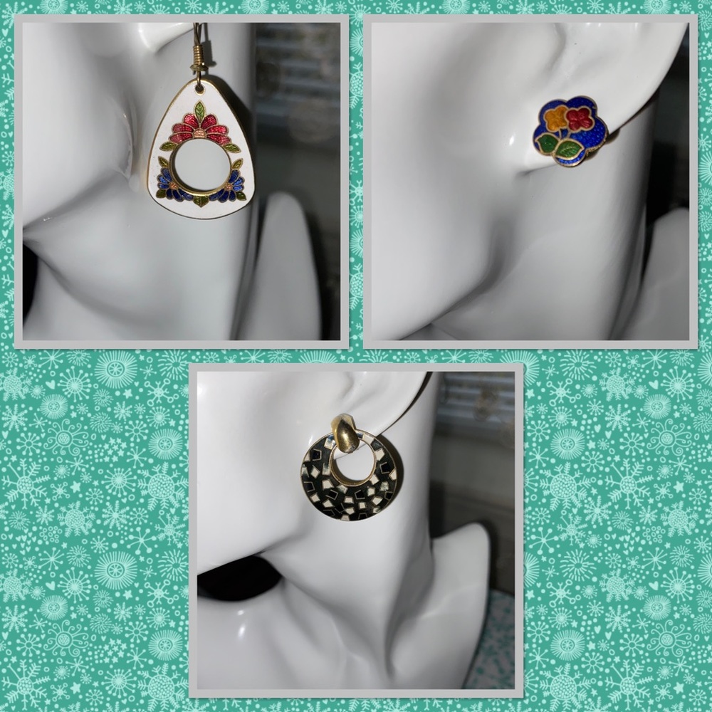 Vintage Cloisonné Enamel Earring Lot
